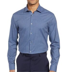 John Varvatos Star USA Slim Fit Blue Check Button Down Shirt